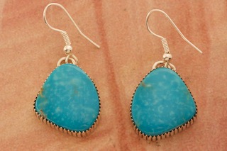 Genuine Blue Kingman Turquoise Sterling Silver Navajo Earrings